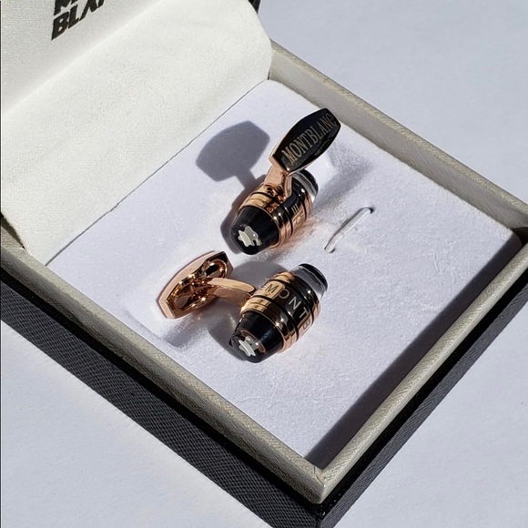 New Montblanc Rose Gold Coated / Glass Cufflinks - Picture 3 of 3